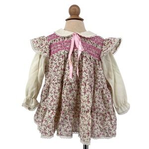 Vintage 1970s Floral Smocked Dress Girls Size 2 cottagecore boho 70s